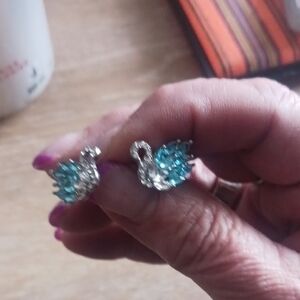 Elegant Silver and Blue Swan Earrings
